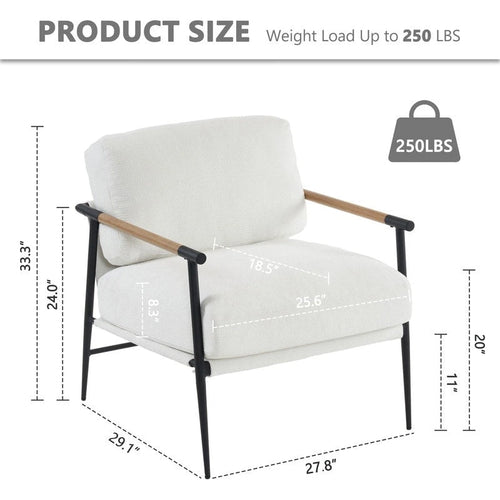 Fauteuils d'appoint Fauteuil blanc Chenille pour salon Fauteuil moderne du milieu du siècle Pieds en métal Placage Accoudoir en métal