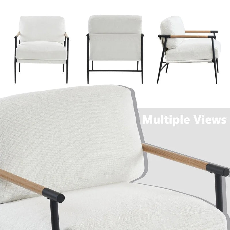 Fauteuils d'appoint Fauteuil blanc Chenille pour salon Fauteuil moderne du milieu du siècle Pieds en métal Placage Accoudoir en métal