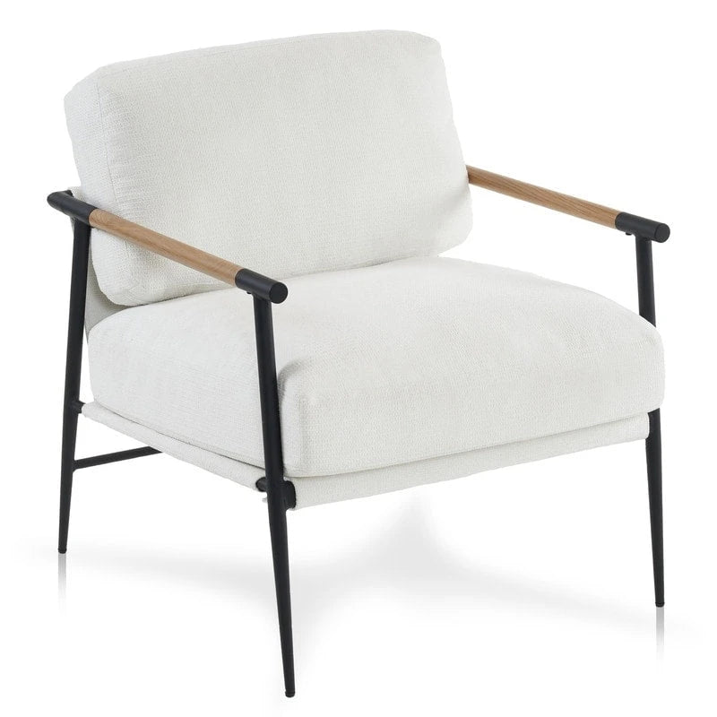 Fauteuils d'appoint Fauteuil blanc Chenille pour salon Fauteuil moderne du milieu du siècle Pieds en métal Placage Accoudoir en métal