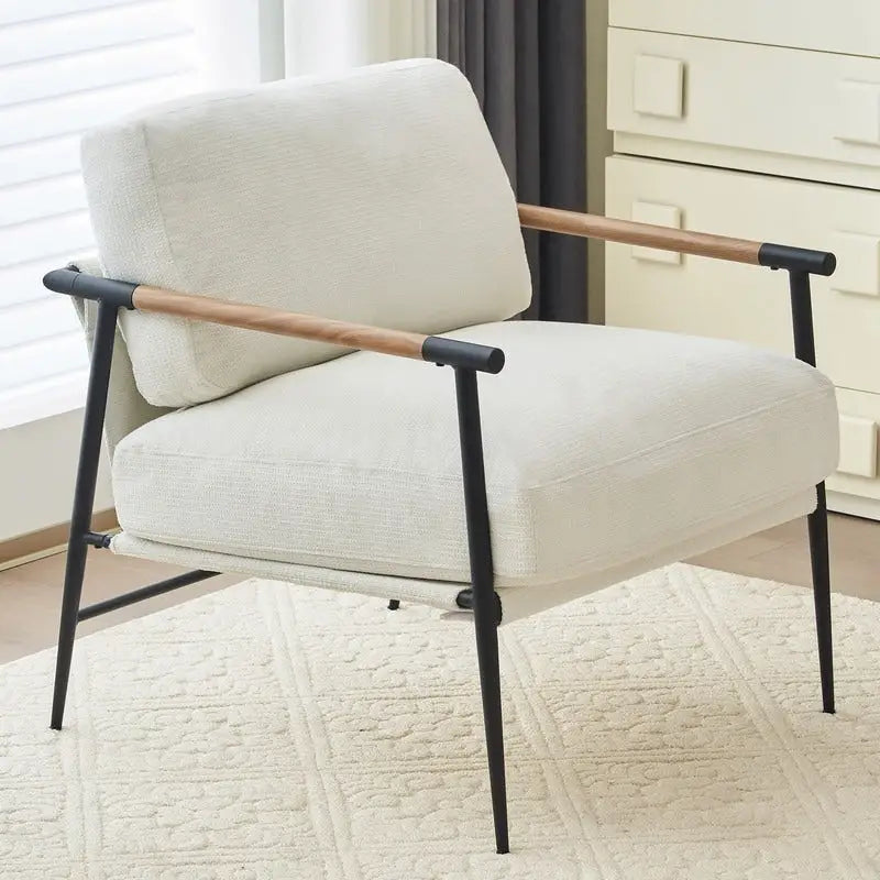 Fauteuils d'appoint Fauteuil blanc Chenille pour salon Fauteuil moderne du milieu du siècle Pieds en métal Placage Accoudoir en métal