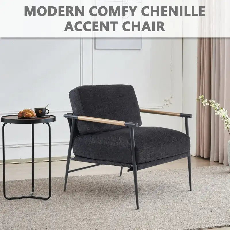 Fauteuils d'appoint Fauteuil blanc Chenille pour salon Fauteuil moderne du milieu du siècle Pieds en métal Placage Accoudoir en métal
