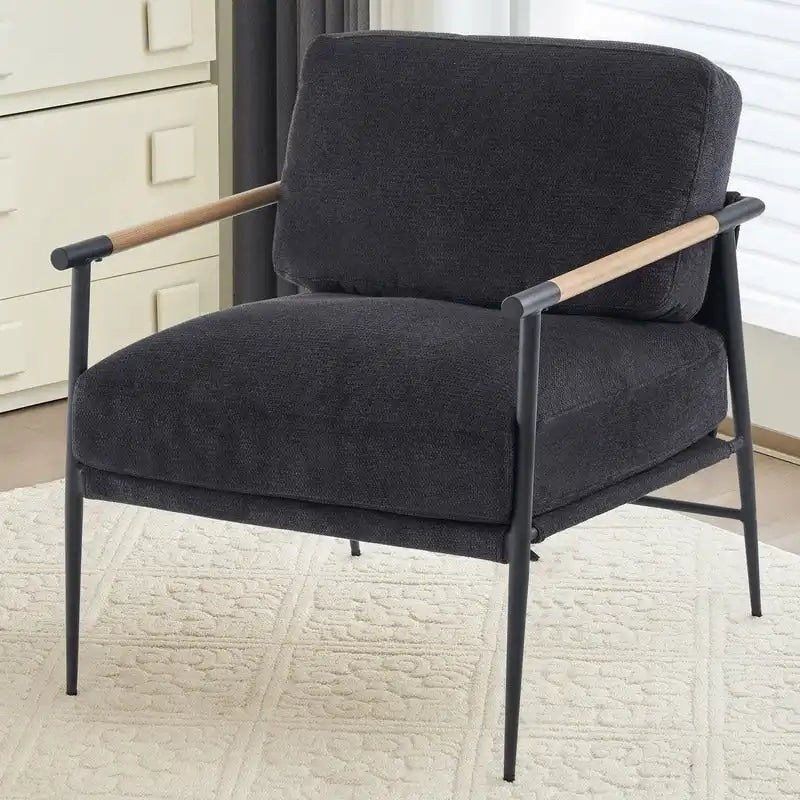 Fauteuils d'appoint Fauteuil blanc Chenille pour salon Fauteuil moderne du milieu du siècle Pieds en métal Placage Accoudoir en métal