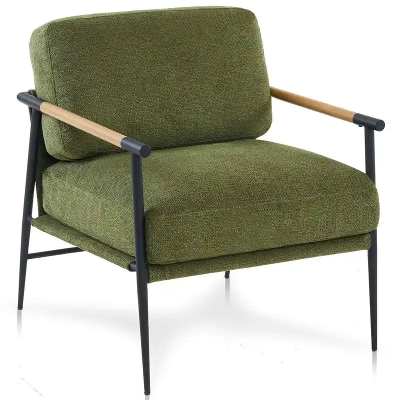 Fauteuils d'appoint Fauteuil blanc Chenille pour salon Fauteuil moderne du milieu du siècle Pieds en métal Placage Accoudoir en métal