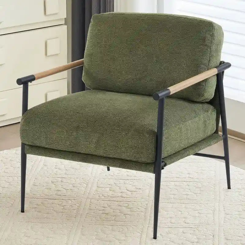 Fauteuils d'appoint Fauteuil blanc Chenille pour salon Fauteuil moderne du milieu du siècle Pieds en métal Placage Accoudoir en métal