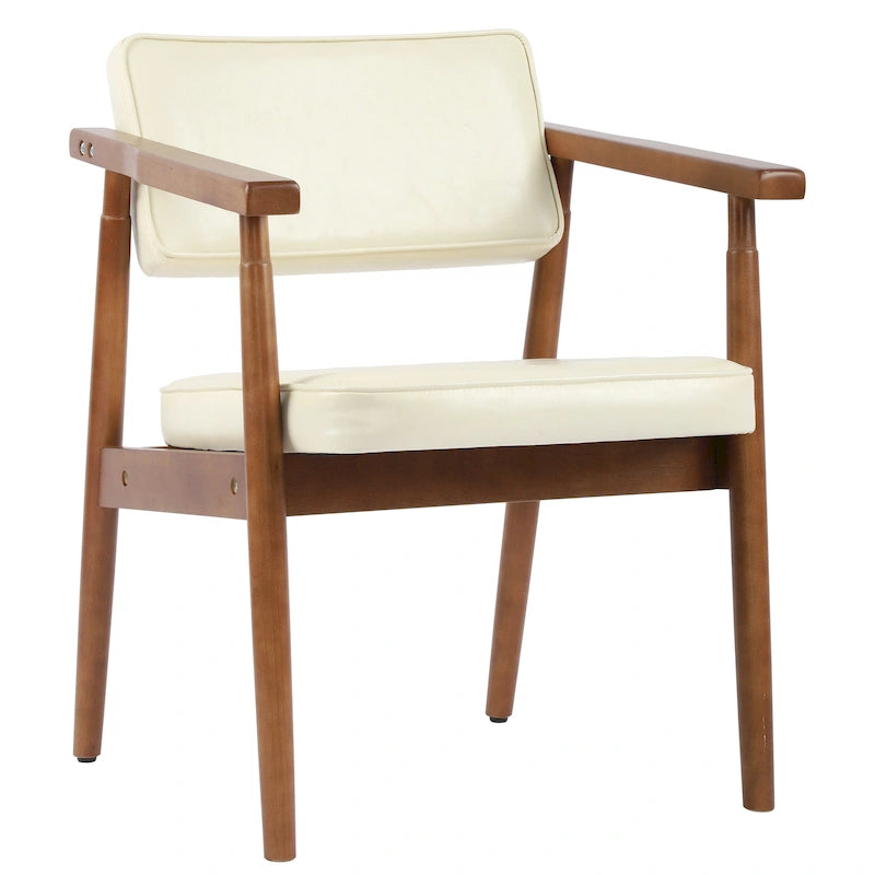 Chaise de salle à manger en similicuir noyer, fauteuil rembourré, bois massif, dossier ouvert