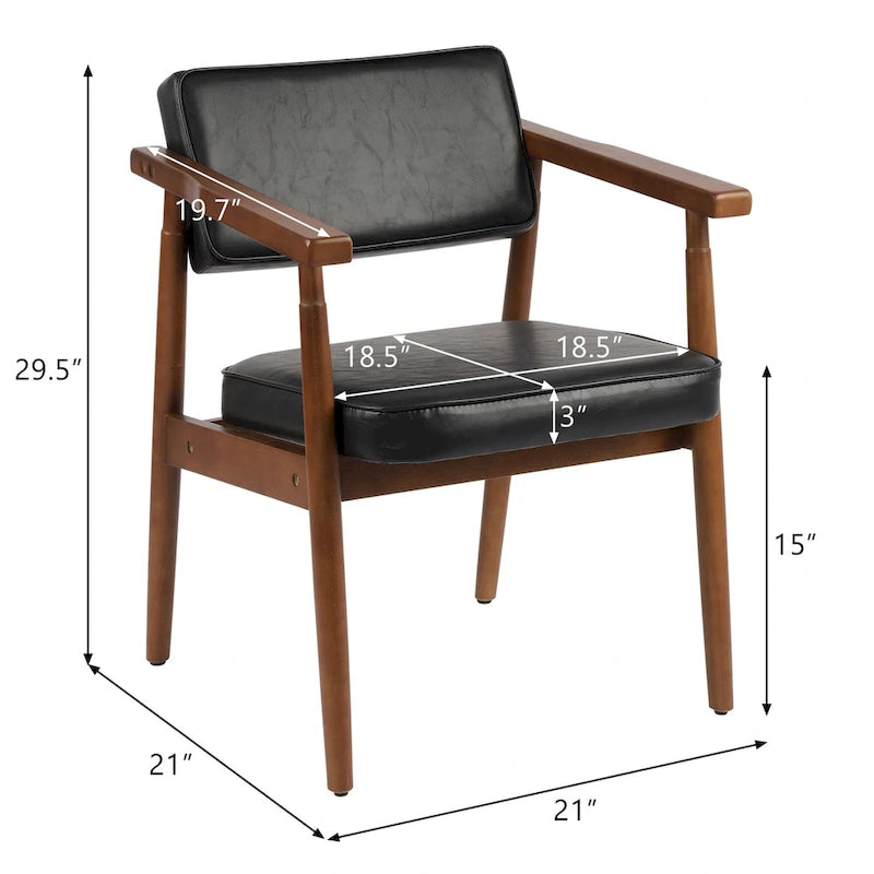 Chaise de salle à manger en similicuir noyer, fauteuil rembourré, bois massif, dossier ouvert