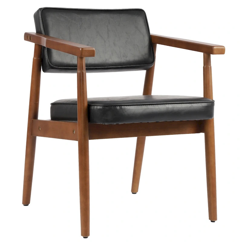 Chaise de salle à manger en similicuir noyer, fauteuil rembourré, bois massif, dossier ouvert