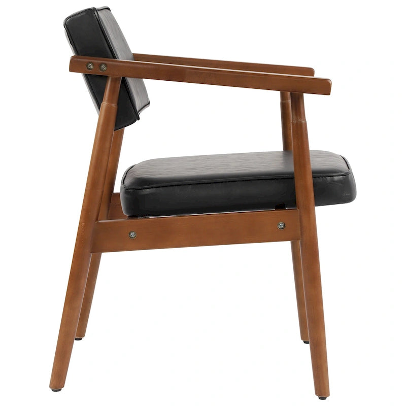 Chaise de salle à manger en similicuir noyer, fauteuil rembourré, bois massif, dossier ouvert