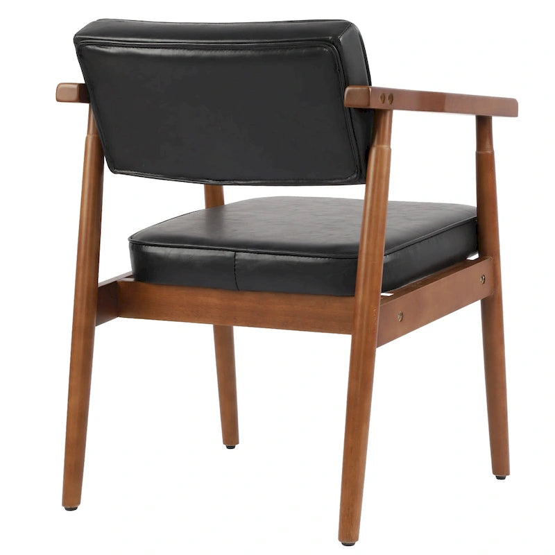 Chaise de salle à manger en similicuir noyer, fauteuil rembourré, bois massif, dossier ouvert