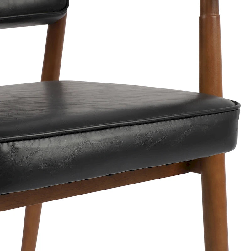Chaise de salle à manger en similicuir noyer, fauteuil rembourré, bois massif, dossier ouvert