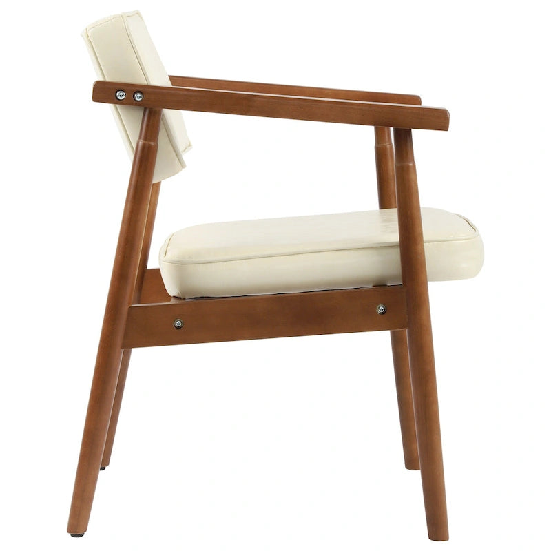 Chaise de salle à manger en similicuir noyer, fauteuil rembourré, bois massif, dossier ouvert