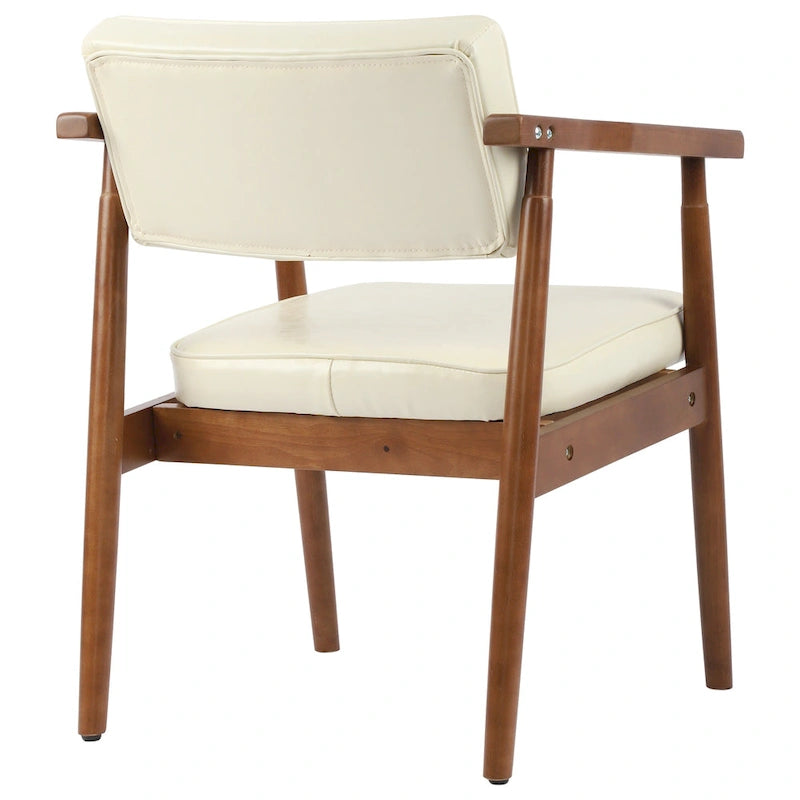Chaise de salle à manger en similicuir noyer, fauteuil rembourré, bois massif, dossier ouvert