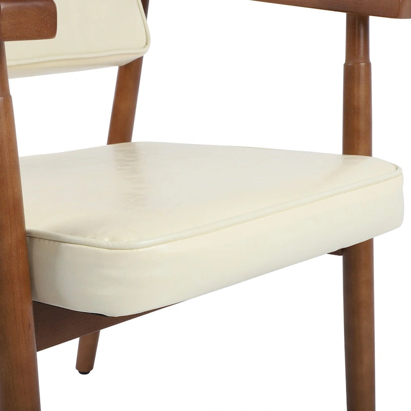 Chaise de salle à manger en similicuir noyer, fauteuil rembourré, bois massif, dossier ouvert