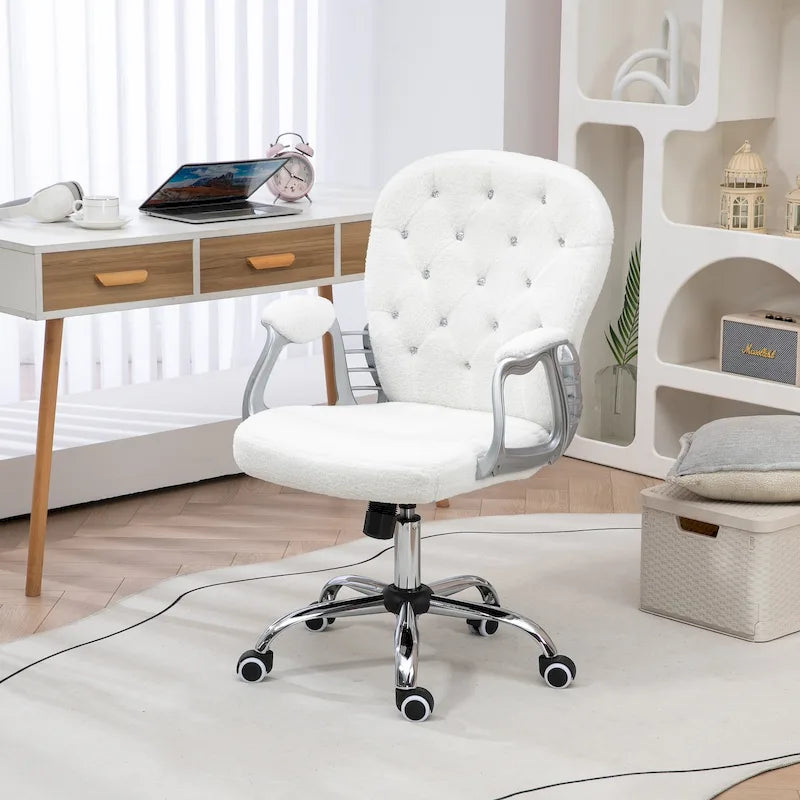 Chaise de bureau Vanity à dossier mi-hauteur capitonné, pivotante avec roulettes et accoudoirs réglables en hauteur