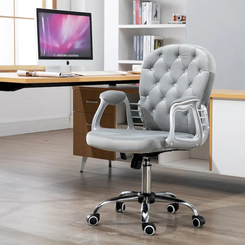 Chaise de bureau Vanity à dossier mi-hauteur capitonné, pivotante avec roulettes et accoudoirs réglables en hauteur
