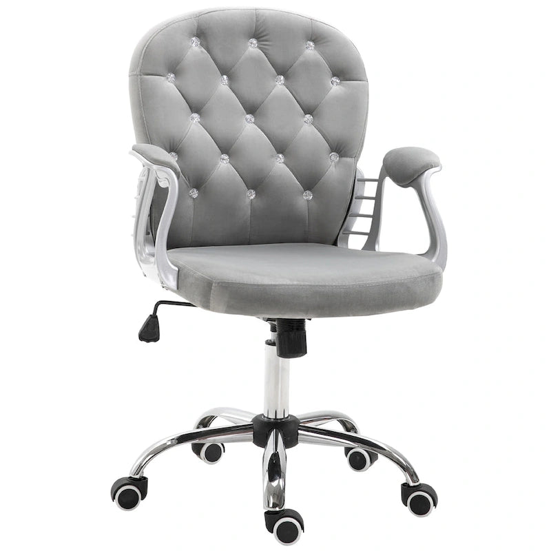 Chaise de bureau Vanity à dossier mi-hauteur capitonné, pivotante avec roulettes et accoudoirs réglables en hauteur