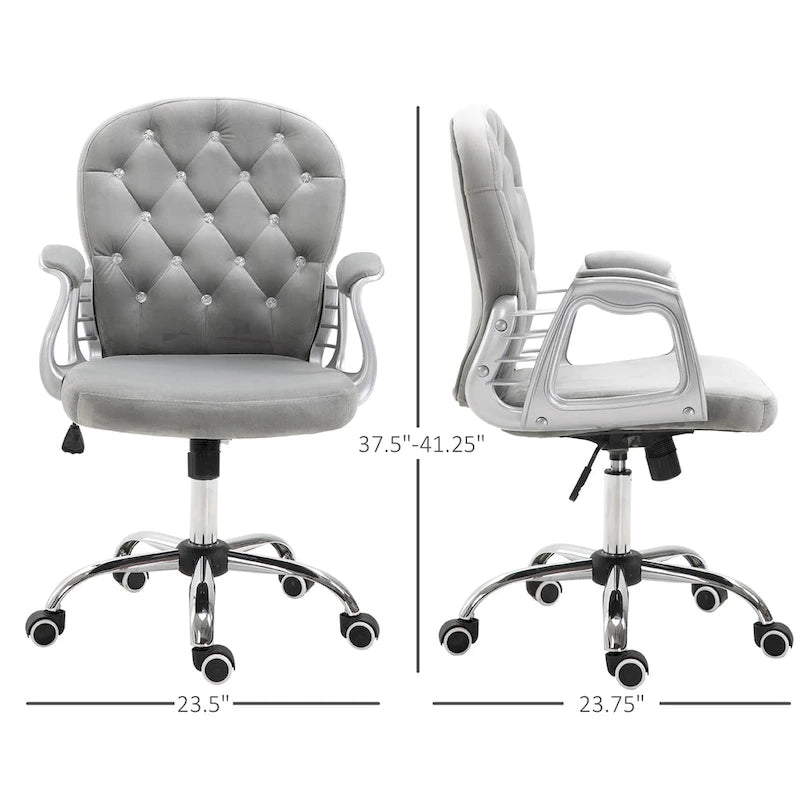 Chaise de bureau Vanity à dossier mi-hauteur capitonné, pivotante avec roulettes et accoudoirs réglables en hauteur