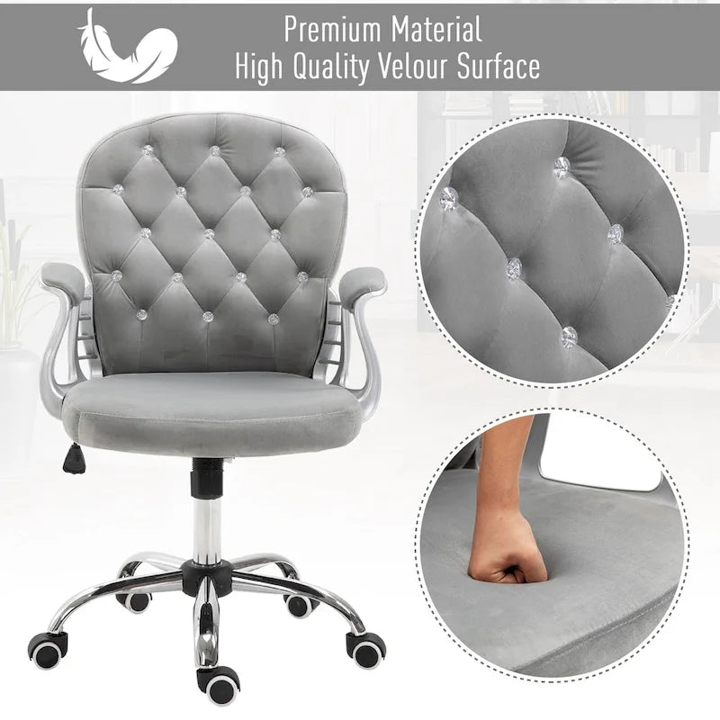 Chaise de bureau Vanity à dossier mi-hauteur capitonné, pivotante avec roulettes et accoudoirs réglables en hauteur
