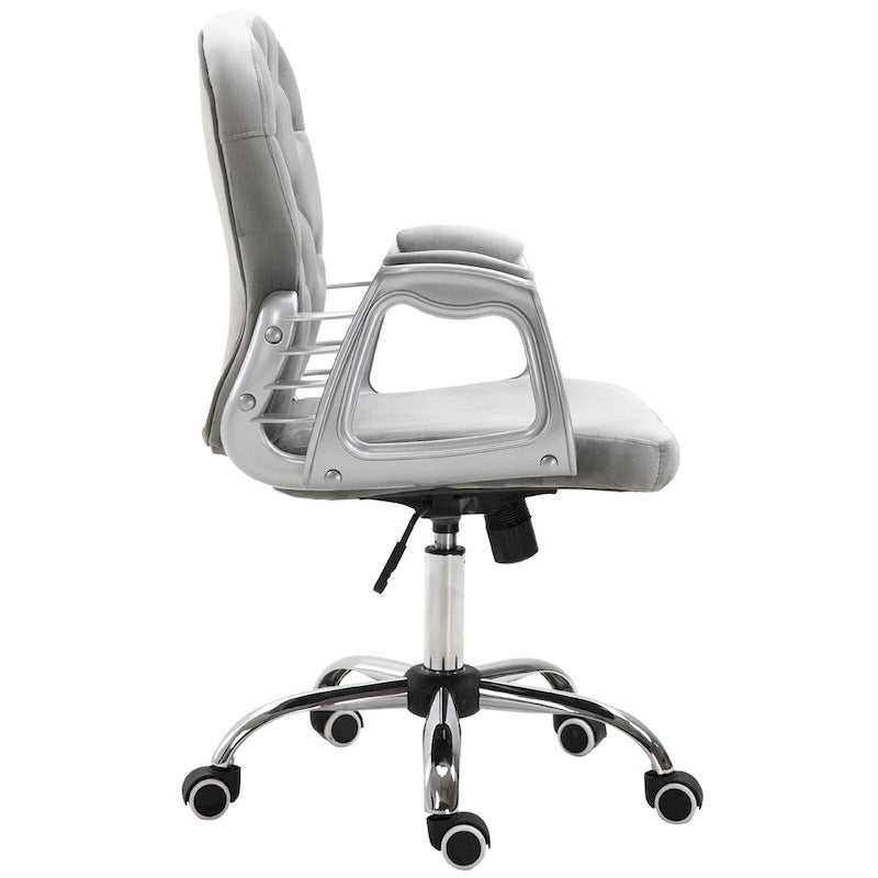 Chaise de bureau Vanity à dossier mi-hauteur capitonné, pivotante avec roulettes et accoudoirs réglables en hauteur