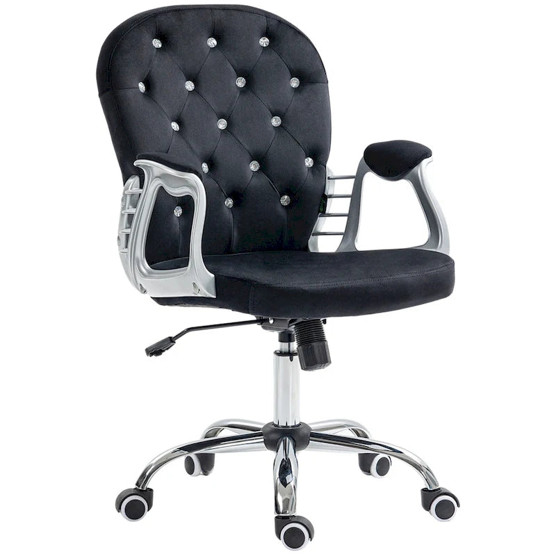 Chaise de bureau Vanity à dossier mi-hauteur capitonné, pivotante avec roulettes et accoudoirs réglables en hauteur