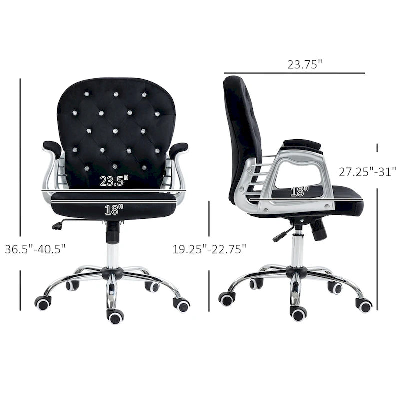 Chaise de bureau Vanity à dossier mi-hauteur capitonné, pivotante avec roulettes et accoudoirs réglables en hauteur