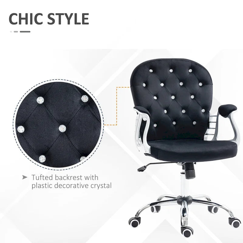Chaise de bureau Vanity à dossier mi-hauteur capitonné, pivotante avec roulettes et accoudoirs réglables en hauteur