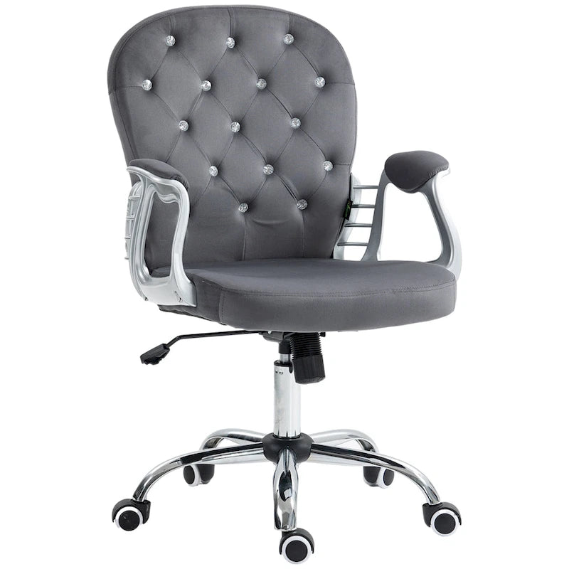 Chaise de bureau Vanity à dossier mi-hauteur capitonné, pivotante avec roulettes et accoudoirs réglables en hauteur