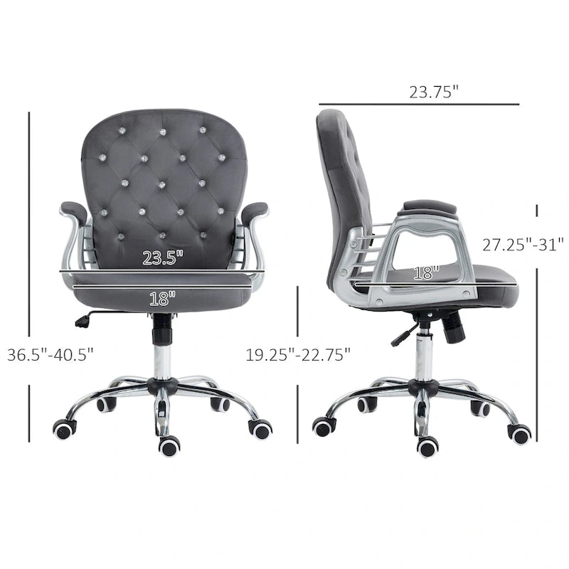 Chaise de bureau Vanity à dossier mi-hauteur capitonné, pivotante avec roulettes et accoudoirs réglables en hauteur