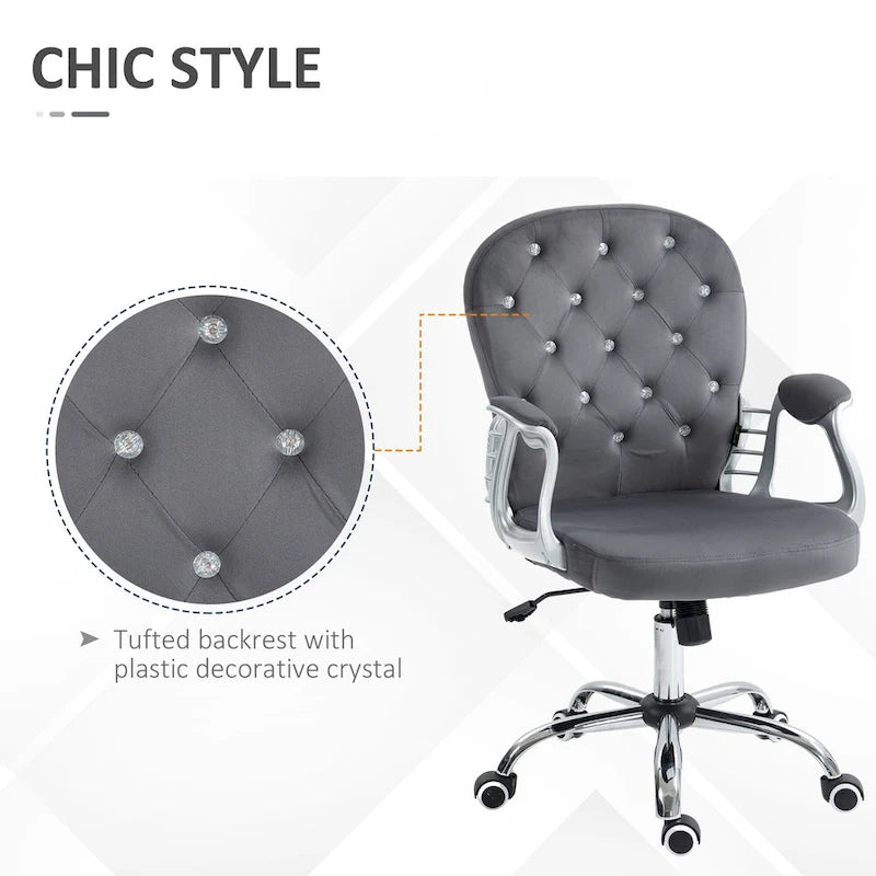 Chaise de bureau Vanity à dossier mi-hauteur capitonné, pivotante avec roulettes et accoudoirs réglables en hauteur