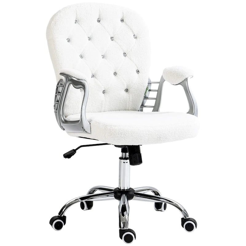 Chaise de bureau Vanity à dossier mi-hauteur capitonné, pivotante avec roulettes et accoudoirs réglables en hauteur