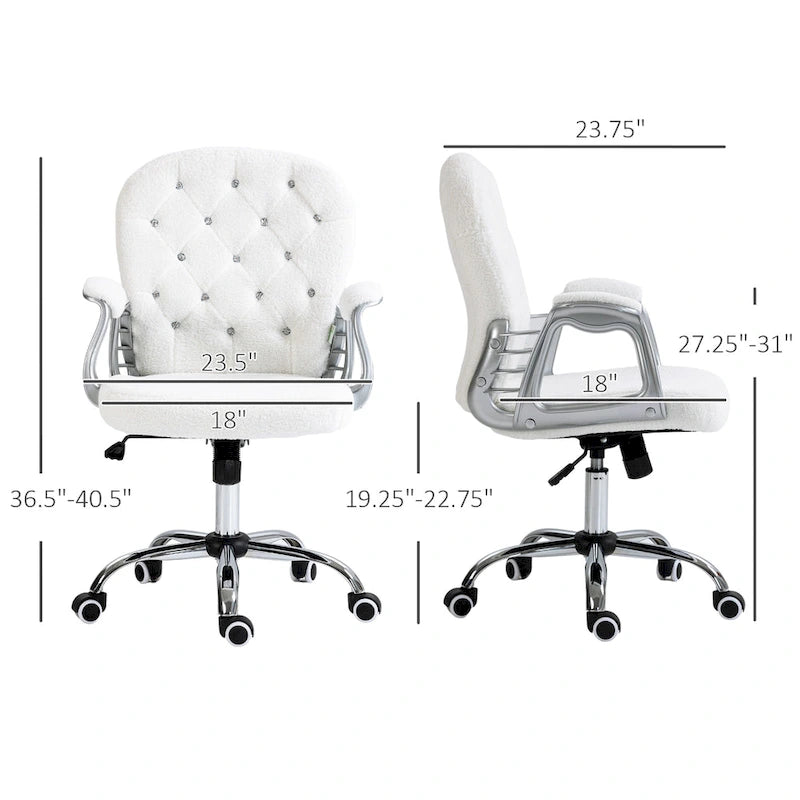 Chaise de bureau Vanity à dossier mi-hauteur capitonné, pivotante avec roulettes et accoudoirs réglables en hauteur