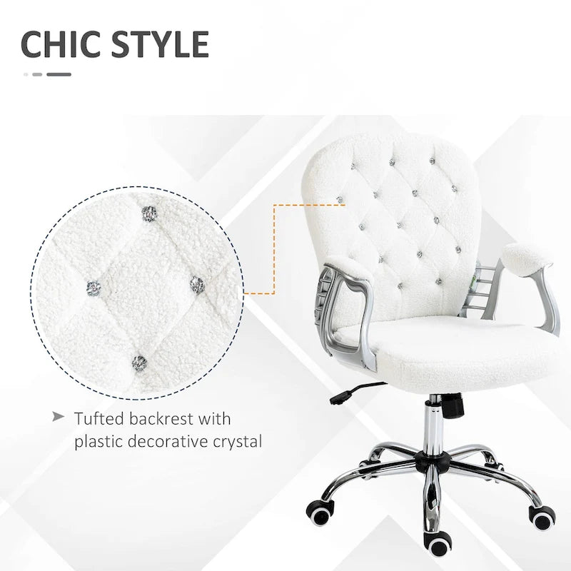 Chaise de bureau Vanity à dossier mi-hauteur capitonné, pivotante avec roulettes et accoudoirs réglables en hauteur