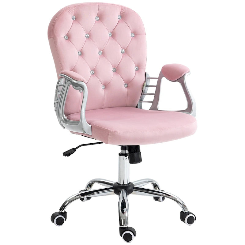 Chaise de bureau Vanity à dossier mi-hauteur capitonné, pivotante avec roulettes et accoudoirs réglables en hauteur