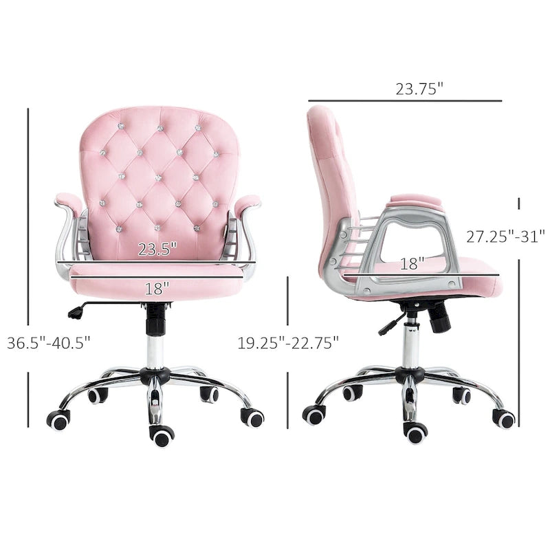 Chaise de bureau Vanity à dossier mi-hauteur capitonné, pivotante avec roulettes et accoudoirs réglables en hauteur