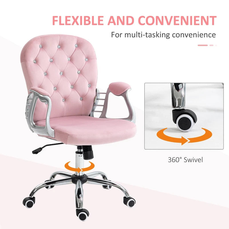 Chaise de bureau Vanity à dossier mi-hauteur capitonné, pivotante avec roulettes et accoudoirs réglables en hauteur