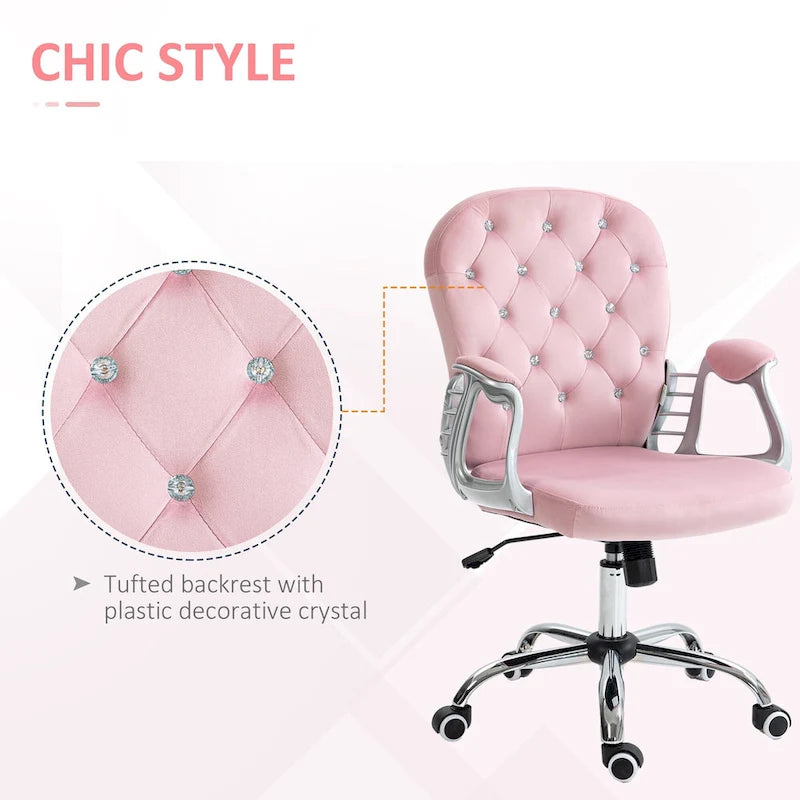 Chaise de bureau Vanity à dossier mi-hauteur capitonné, pivotante avec roulettes et accoudoirs réglables en hauteur