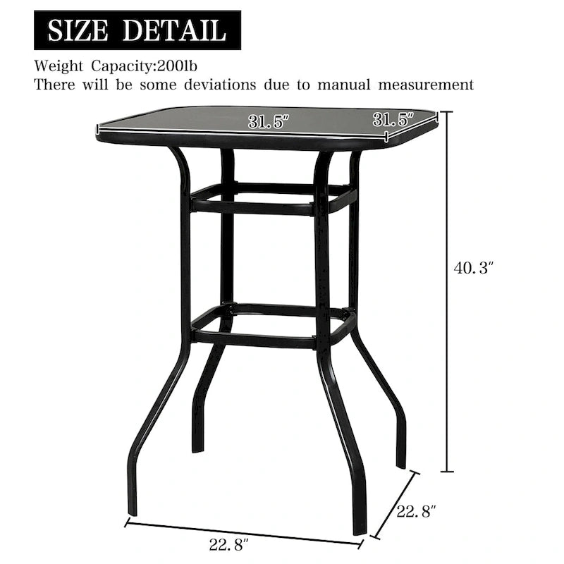 Table haute de bar en verre et fer forgé pour patio, 31,5L x 40H