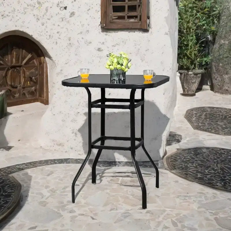 Table haute de bar en verre et fer forgé pour patio, 31,5L x 40H