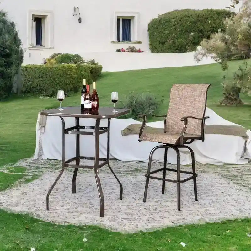 Table haute de bar en verre et fer forgé pour patio, 31,5L x 40H