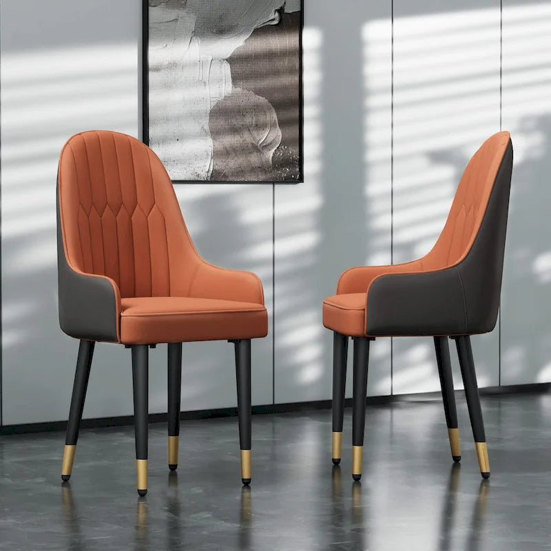 Chaises de salle à manger modernes rembourrées en cuir silicone microfibre, pieds en métal – 20,5x19,3x35,5 pouces