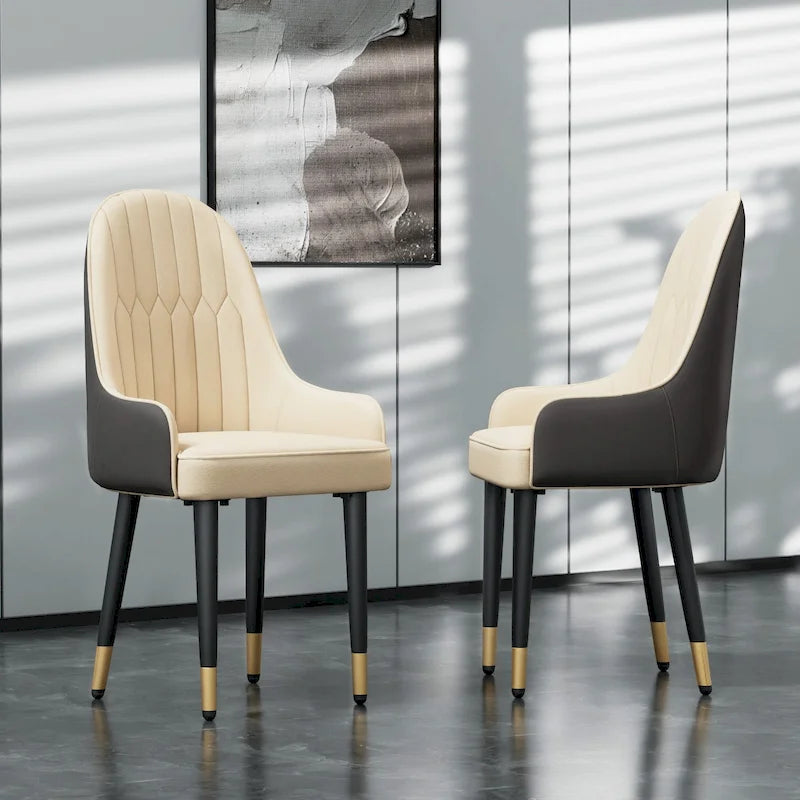 Chaises de salle à manger modernes rembourrées en cuir silicone microfibre, pieds en métal – 20,5x19,3x35,5 pouces