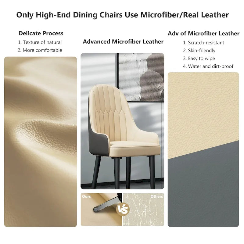 Chaises de salle à manger modernes rembourrées en cuir silicone microfibre, pieds en métal – 20,5x19,3x35,5 pouces