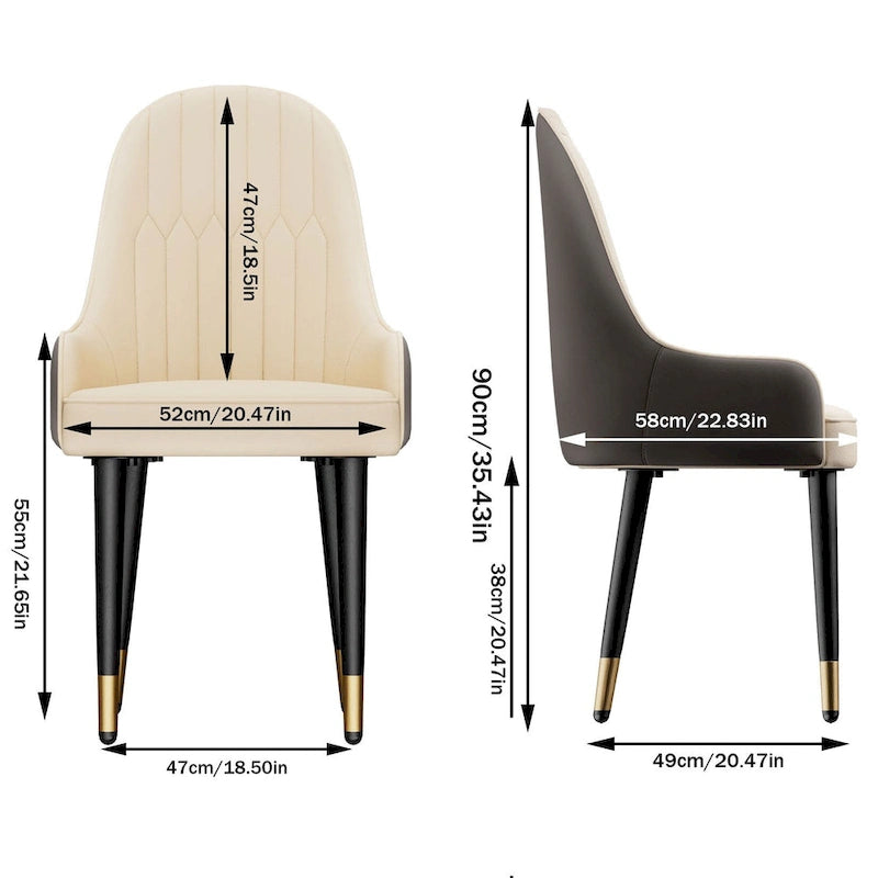 Chaises de salle à manger modernes rembourrées en cuir silicone microfibre, pieds en métal – 20,5x19,3x35,5 pouces