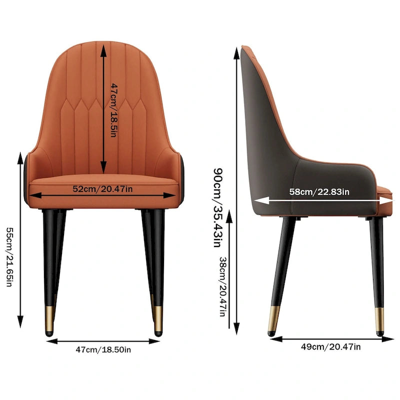 Chaises de salle à manger modernes rembourrées en cuir silicone microfibre, pieds en métal – 20,5x19,3x35,5 pouces