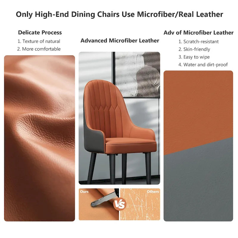Chaises de salle à manger modernes rembourrées en cuir silicone microfibre, pieds en métal – 20,5x19,3x35,5 pouces