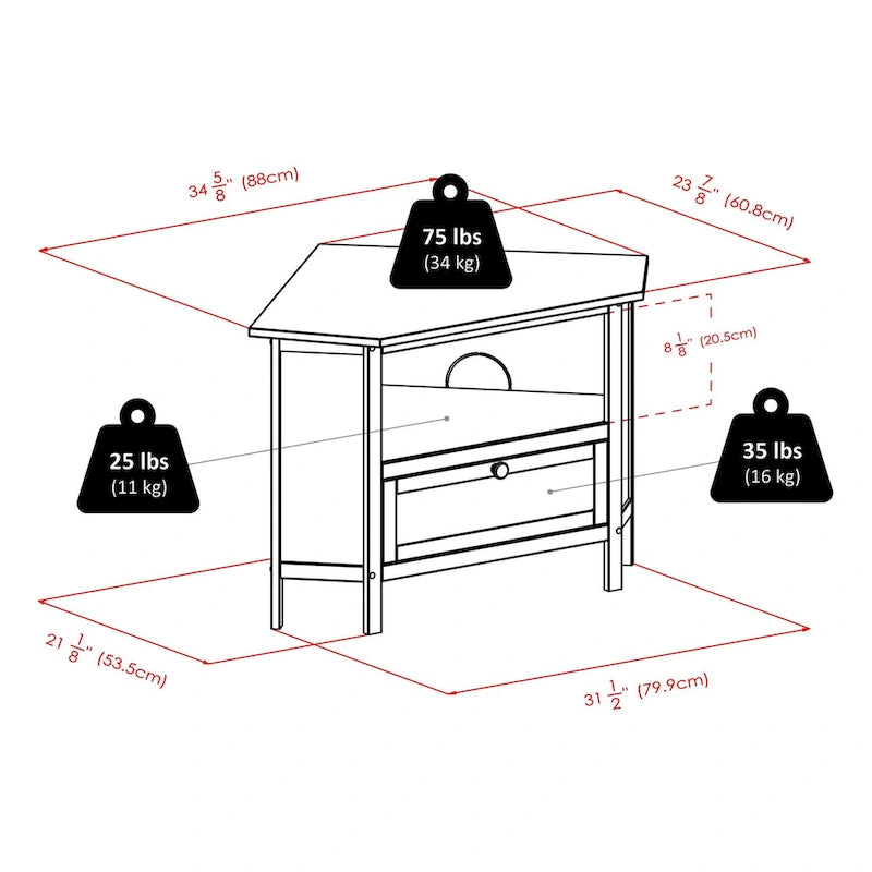Meuble TV d'angle et média, Expresso - 34,65 x 23,94 x 22,28 pouces