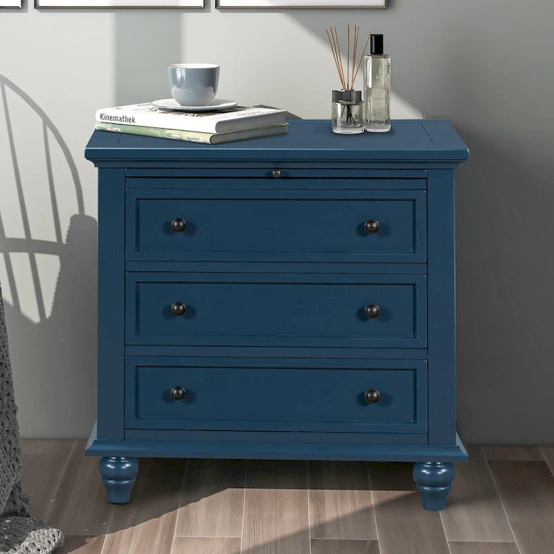 Table d'appoint en pin massif avec tablette coulissante et 3 tiroirs, montage facile