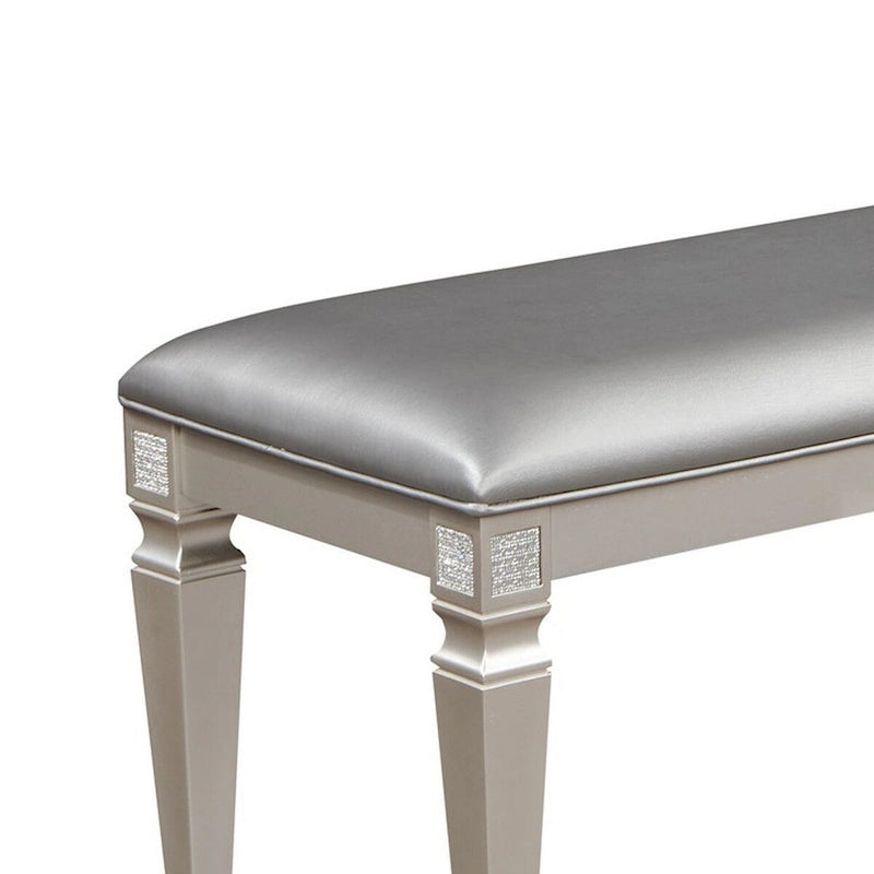 Banc de salle à manger 60 pouces, similicuir gris argenté étincelant, cadre en bois