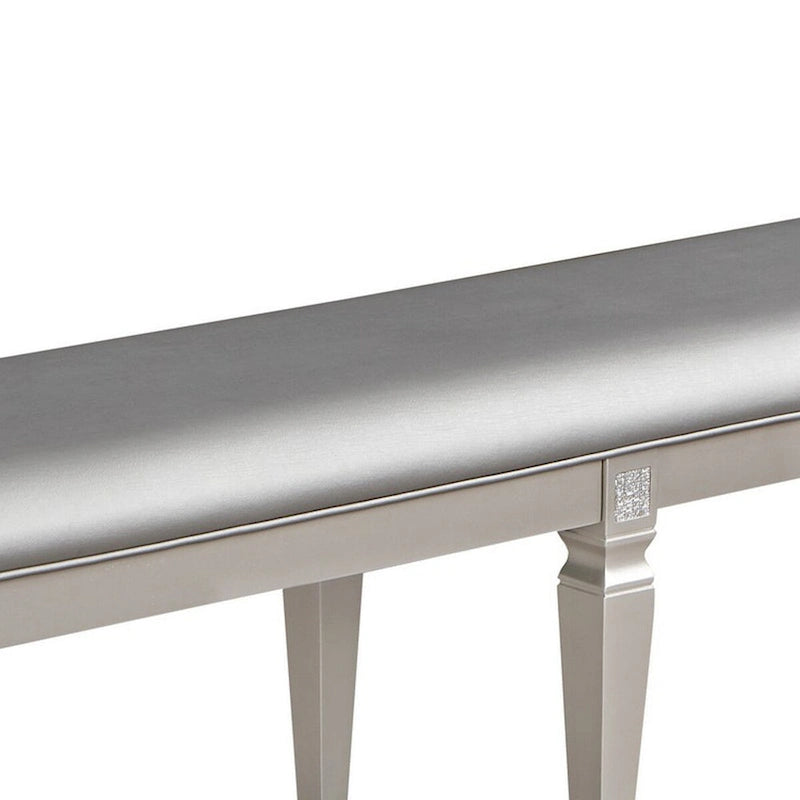 Banc de salle à manger 60 pouces, similicuir gris argenté étincelant, cadre en bois