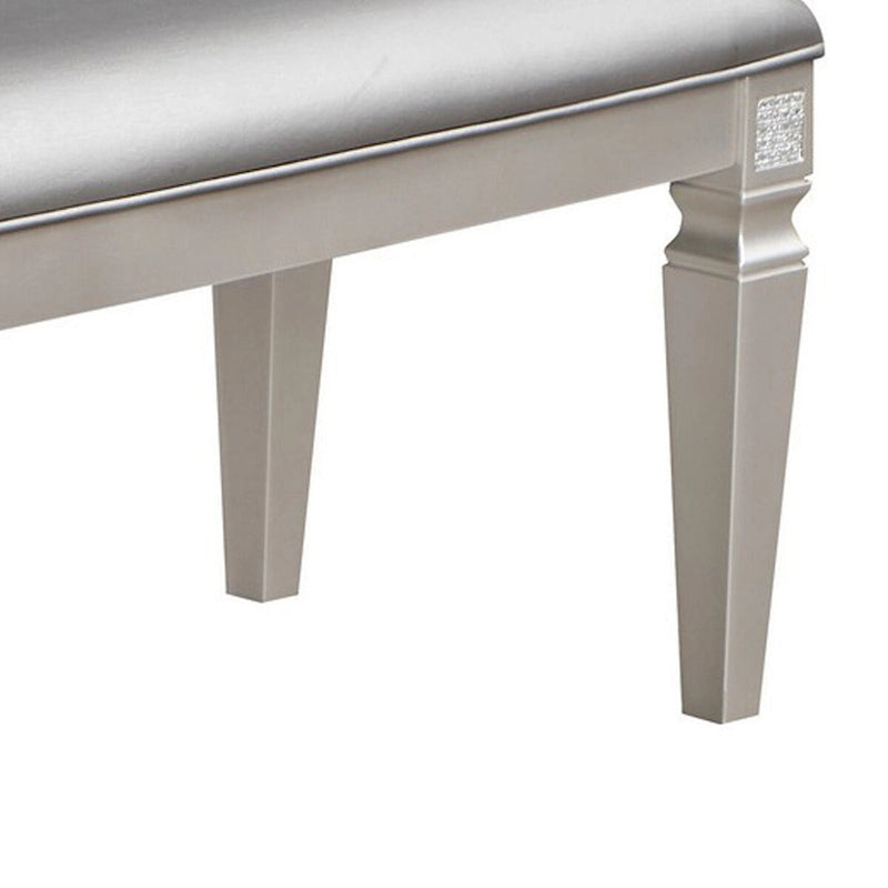 Banc de salle à manger 60 pouces, similicuir gris argenté étincelant, cadre en bois
